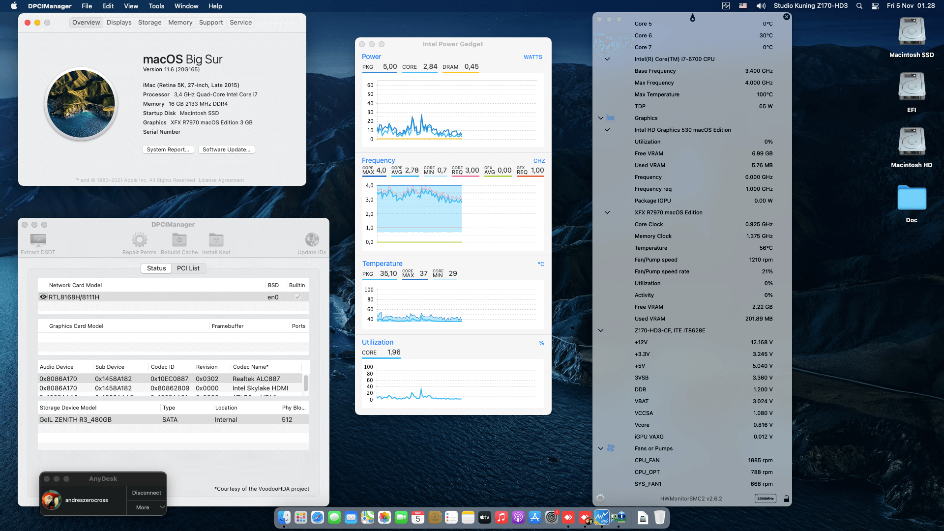 Success Hackintosh macOS Big Sur 11.6 Build 20G165 in Gigabyte GA-Z170-HD3 + Intel Core i7 6700 + XFX 7970
